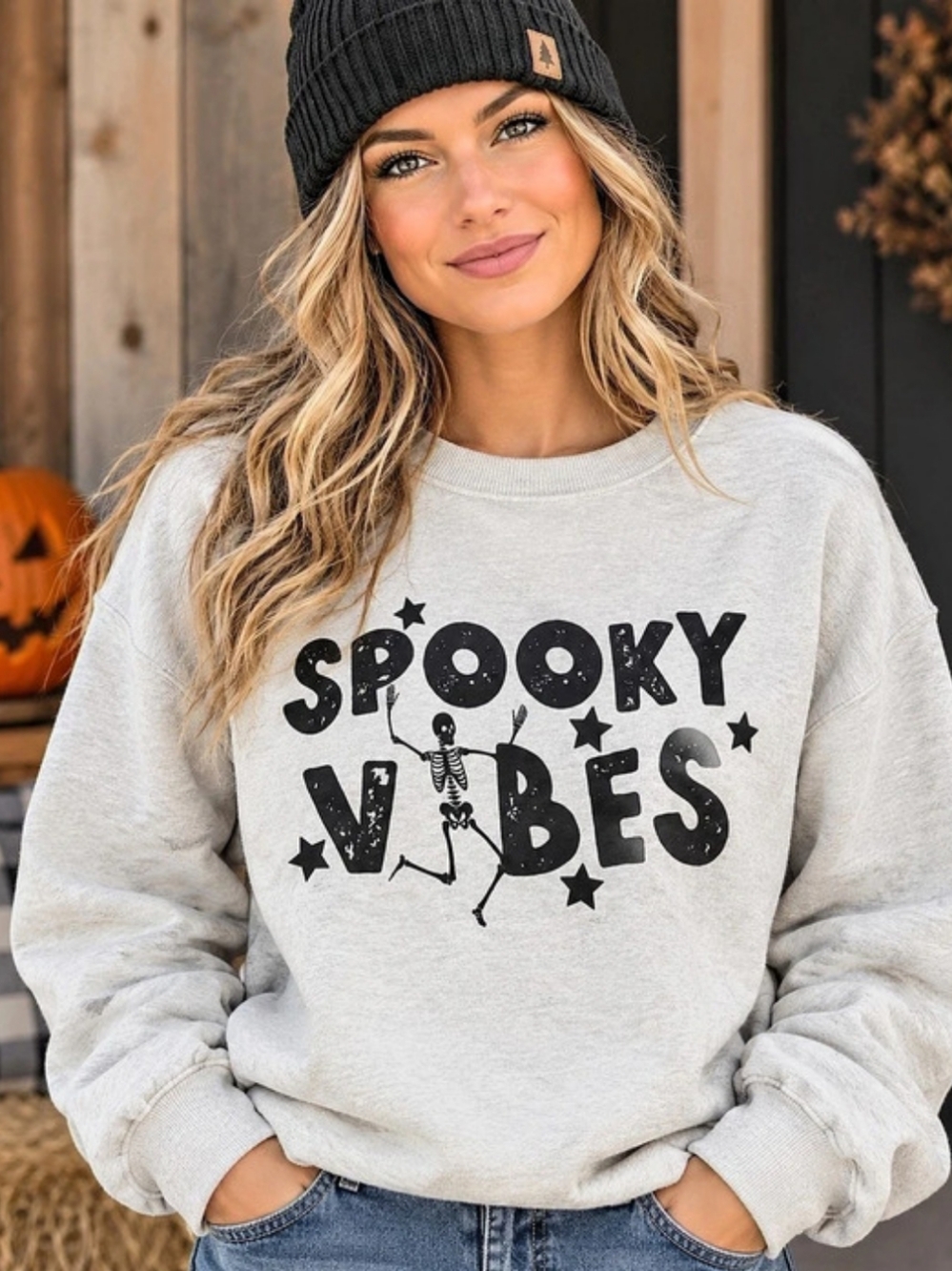 Spooky Vibes Graphic Sweatshirt in Gray